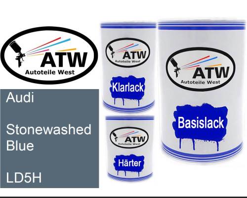 Audi, Stonewashed Blue, LD5H: 500ml Lackdose + 500ml Klarlack + 250ml Härter - Set, von ATW Autoteile West.